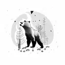 Bear silhouette standing in a beam of lightning in the forest tattoo design idea