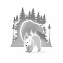 Bear silhouette standing in a beam of lightning in the forest tattoo design idea