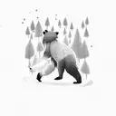 Bear silhouette standing in a beam of lightning in the forest tattoo design idea