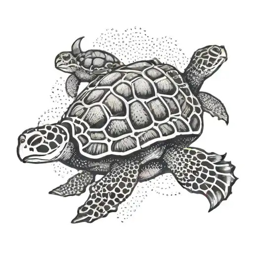 hawaiian turtle family tattoo design idea