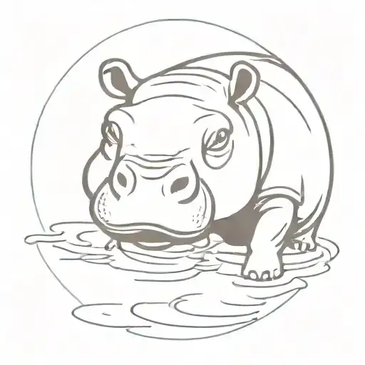 cute hippo head emerging out of water  tattoo design idea