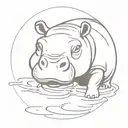 cute hippo head emerging out of water  tattoo design idea