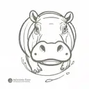 cute hippo head emerging out of water  tattoo design idea