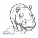cute hippo head emerging out of water  tattoo design idea