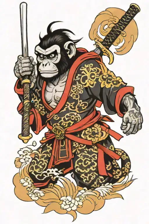 monkey samurai warrior tattoo design idea