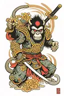 monkey samurai warrior tattoo design idea
