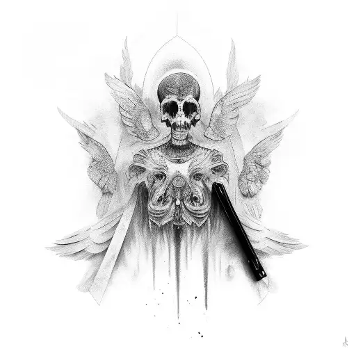 anjo com mascara da morte tattoo design idea