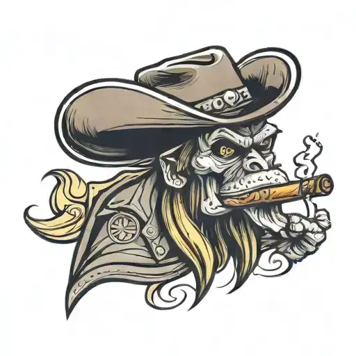 Mad banana wearing a cowboy hat and smoking a cigar tattoo design idea