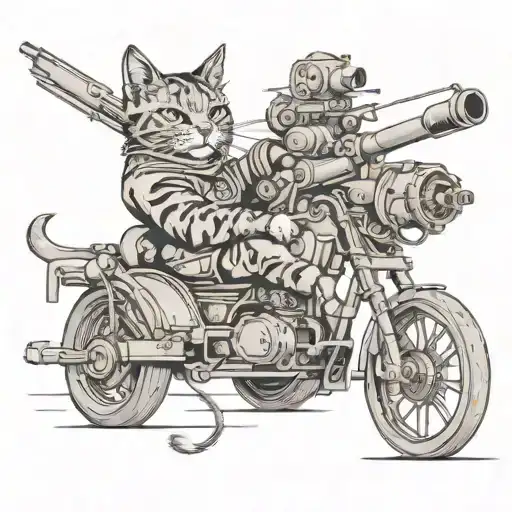 sexy cat with wip on war cannon shooting tattoo design idea