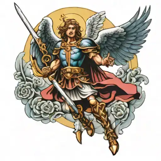 st michael archangel slaying satin tattoo design idea