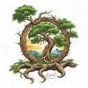 A biblical tree of life with the names "Chris", "Michelle", and "Lily" written across the trunk of the tree. tattoo design idea