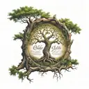 A biblical tree of life with the names "Chris", "Michelle", and "Lily" written across the trunk of the tree. tattoo design idea