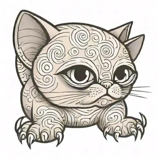 A black and gray tattoo of a chubby Siamese cat tattoo design idea