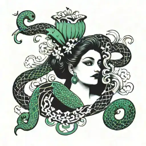 black vessel of Hygeia with green snake smoke tattoo design idea