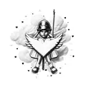 Cupid with ak47 on clouds left chest tattoo design idea