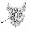 Cupid with ak47 on clouds left chest tattoo design idea