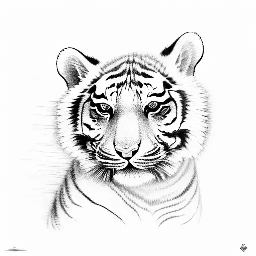 tiger cub under a mammoth sunflower tattoo design idea