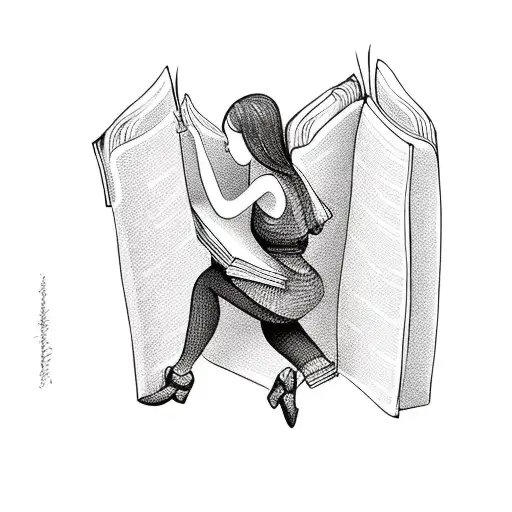 woman climbing into a book tattoo design idea