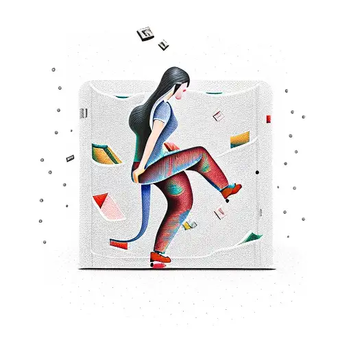 woman climbing out of a liquid book  tattoo design idea