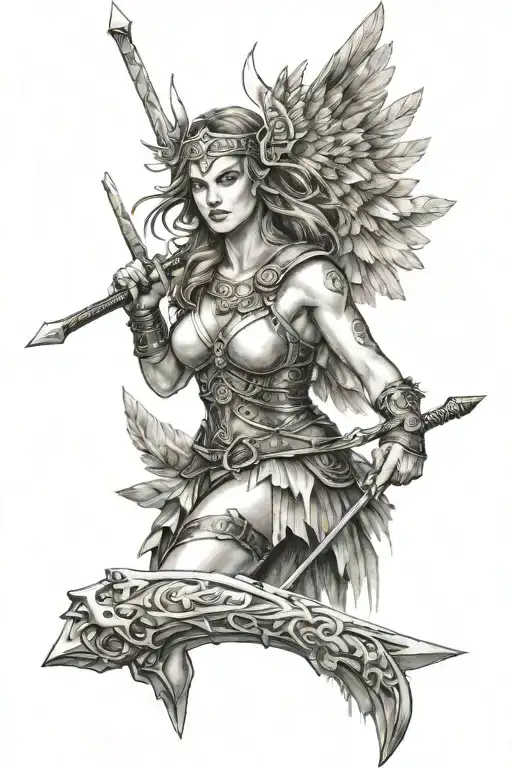 valkyrie with sword tattoo design idea