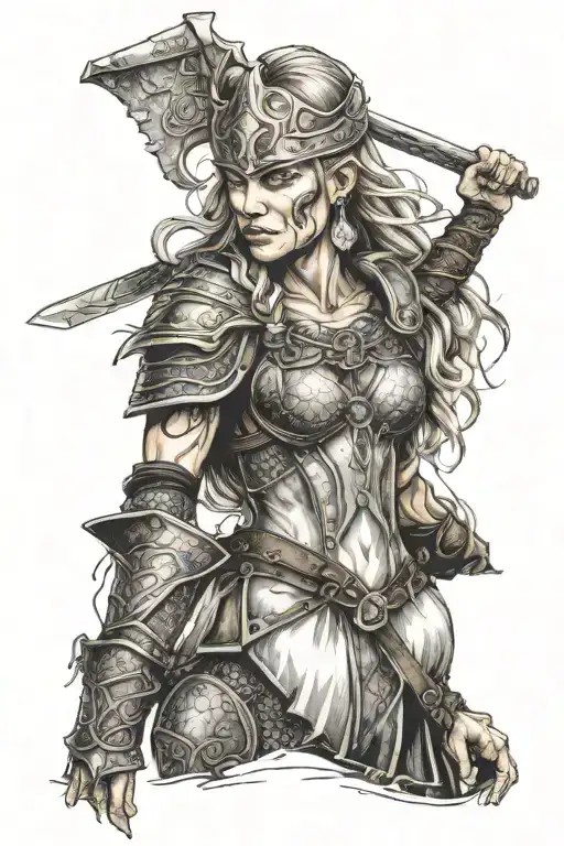 viking valkyrie warrior woman tattoo design idea