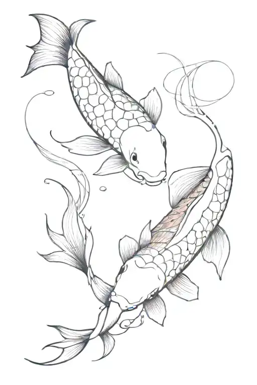 Koi fishes swimming together one of them is red the other one black  tattoo design idea