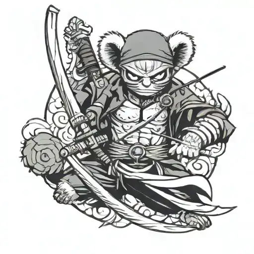 zoro one piece in koala holding katana tattoo design idea