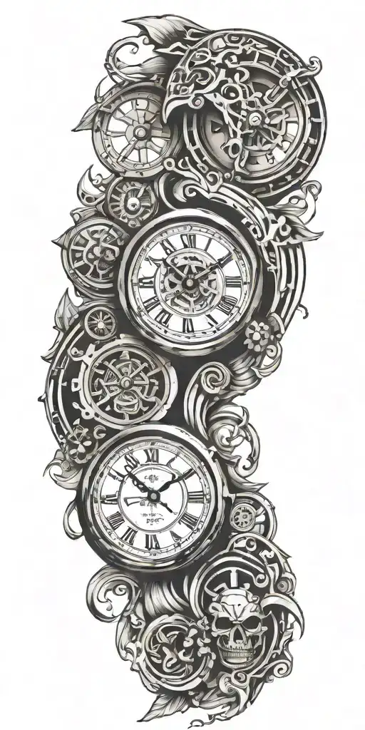 clock inside tattoo design idea