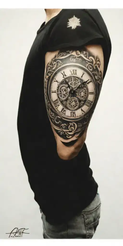 clock inside tattoo design idea