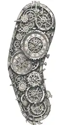 clock mechanism intertwine along the entire length tattoo design idea