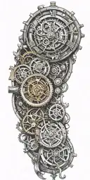 clock mechanism intertwine along the entire length tattoo design idea