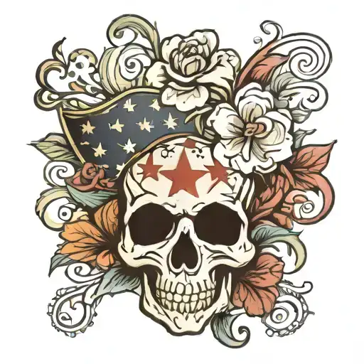 rebel flag roots with American traditional floral tattoo design idea