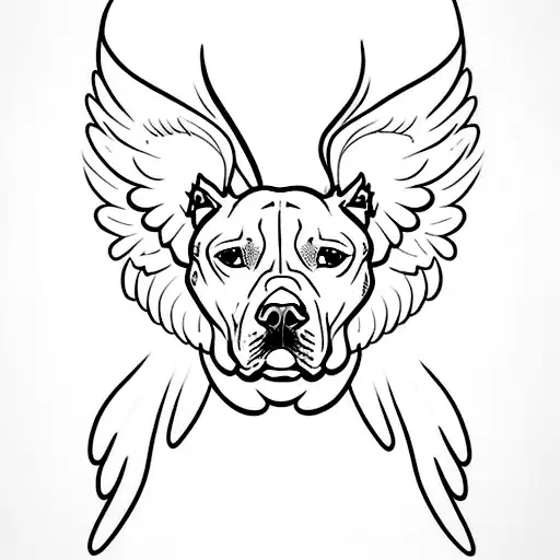 A fierce pitbull with angel wings tattoo design idea