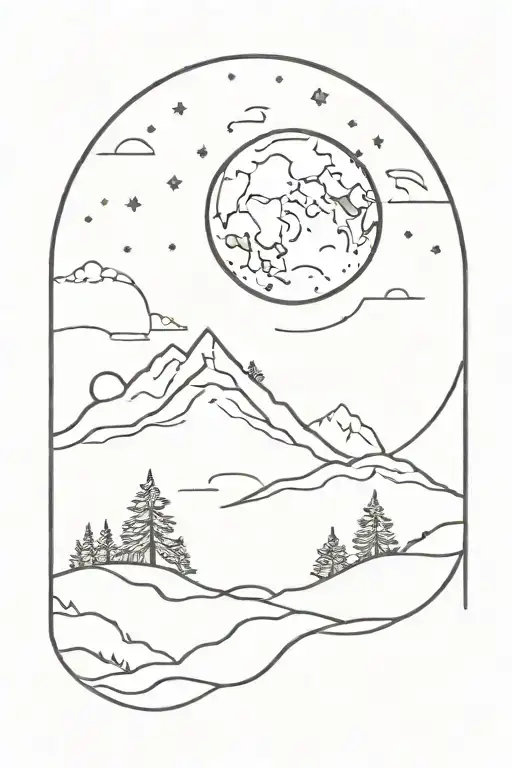 Glowing moon and a view  tattoo design idea