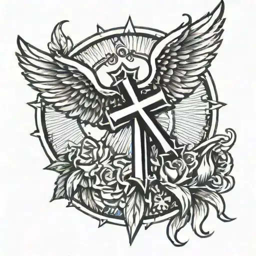 cross with wings tattoo design idea