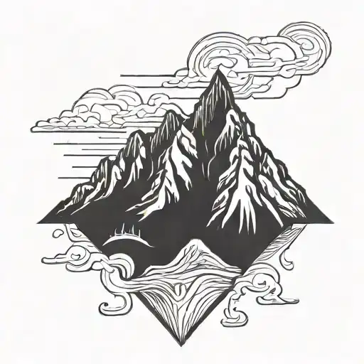 Minimalist Mountain and Volcano Outline: A simple outline of sharp mountain peaks, with a small volcano at the base rele tattoo design idea