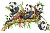 Can you please create a full sleeve tattoo with three panda cubs hanging from bamboo with bamboo and vines wrapped aroun tattoo design idea