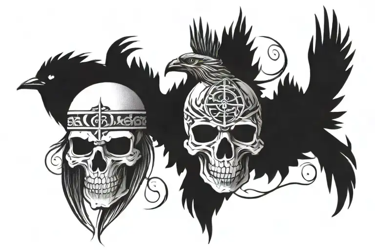 Skull Raven viking runes tattoo design idea
