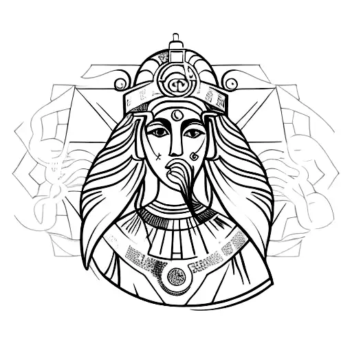 the Greek goddess Athena surrounded by psychedelic patterns tattoo design idea