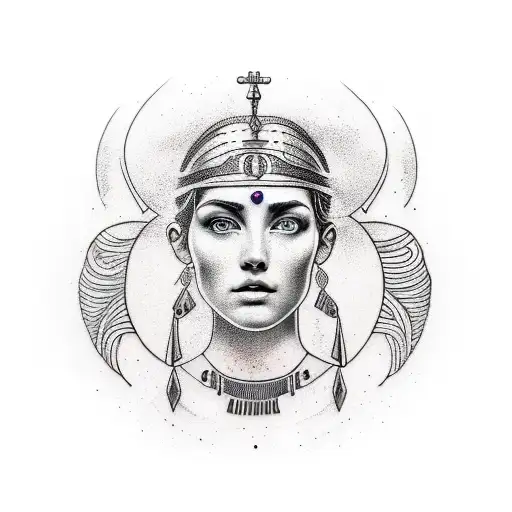 A minimalist tattoo of the Greek goddess Athena surrounded by psychedelic patterns tattoo design idea