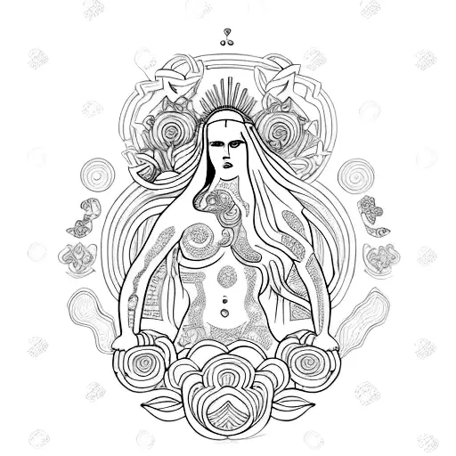 A minimalist tattoo of the Greek goddess Aphrodite surrounded by psychedelic patterns tattoo design idea