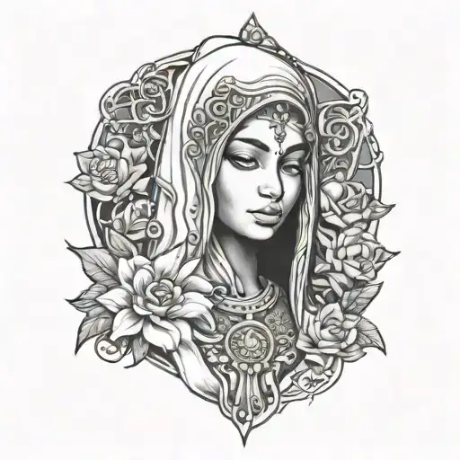 13th Lady Fatima integrated tattoo design idea