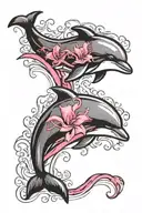 dolphin jumping through a breast cancer awareness ribbon tattoo design idea