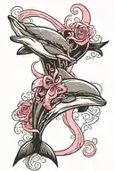 dolphin jumping through a breast cancer awareness ribbon tattoo design idea