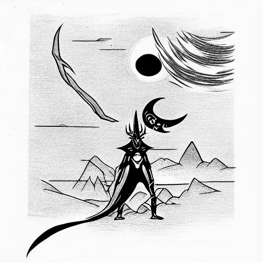 Zen Aku with the Dark wild zords moon behind him tattoo design idea