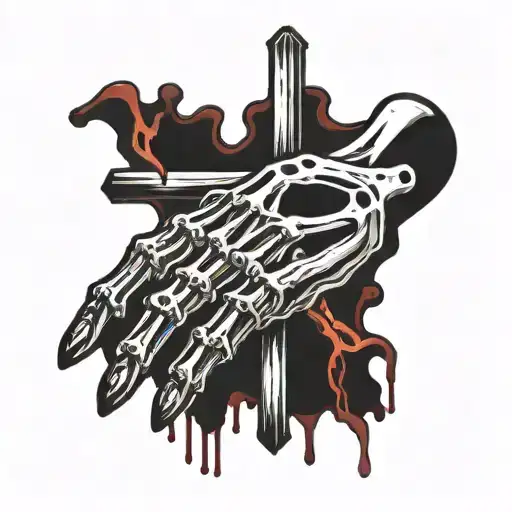 skeleton hand being crucified dripping blood tattoo design idea
