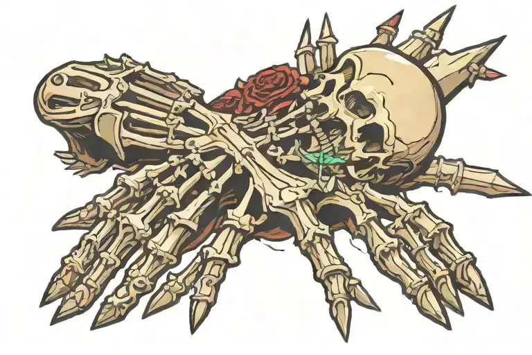 crucified skeleton hand with spike into it  tattoo design idea