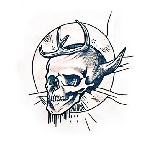 Skull deer inside a black sun tattoo design idea