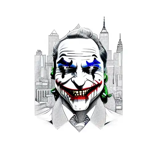 jokers face realistic and the city of new york tattoo design idea