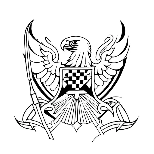 Create a minimalist tattoo of the Bosnian flag with an eagle flying above it tattoo design idea